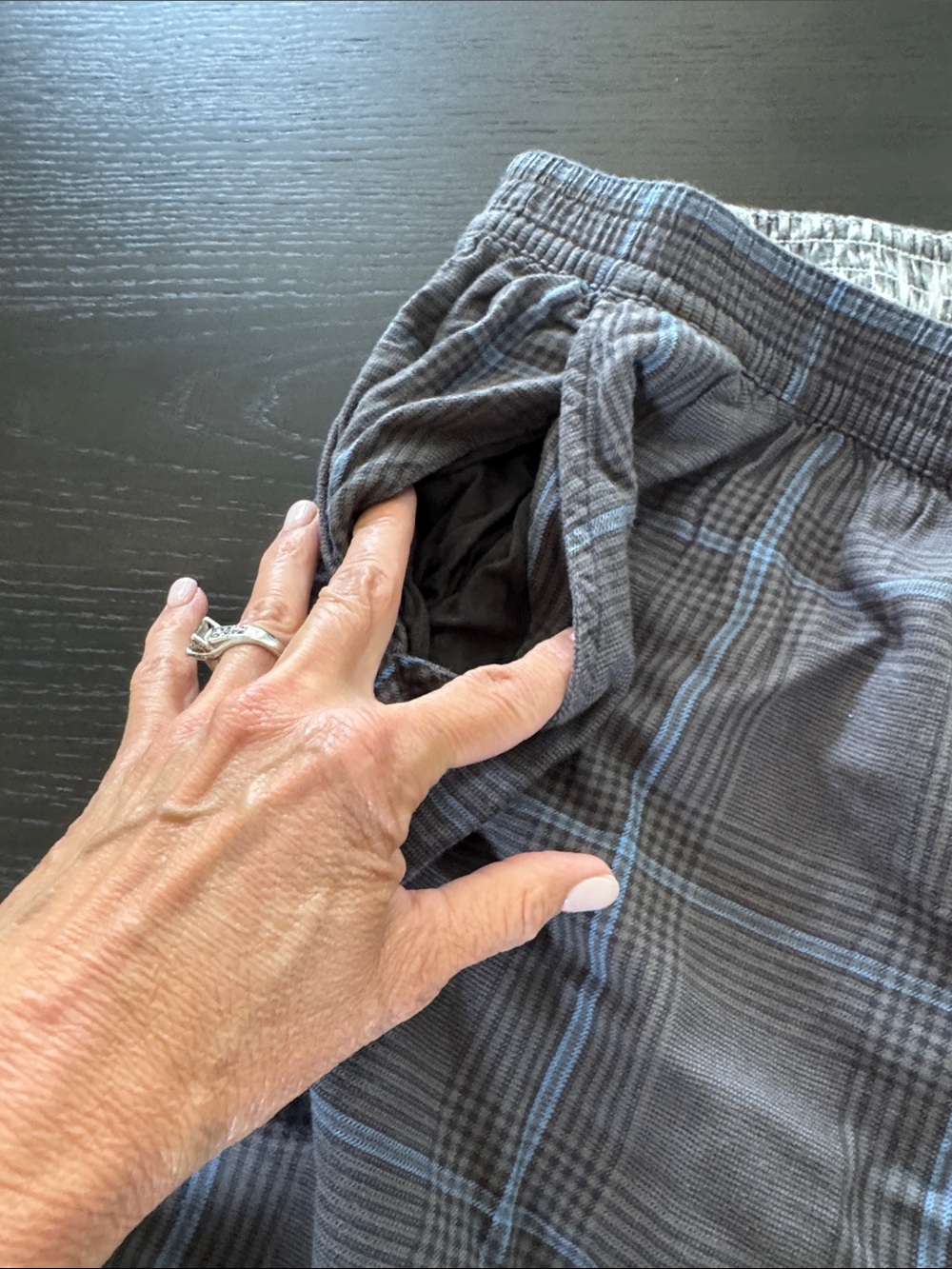 Aerie Gray Plaid Lounge Pants with Blue Windowpane - Picture 3 of 10